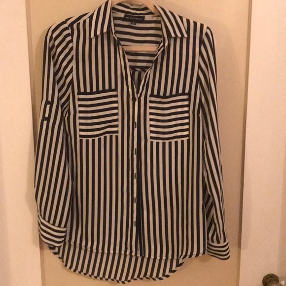 My Michelle Tops - Black and white striped button blouse